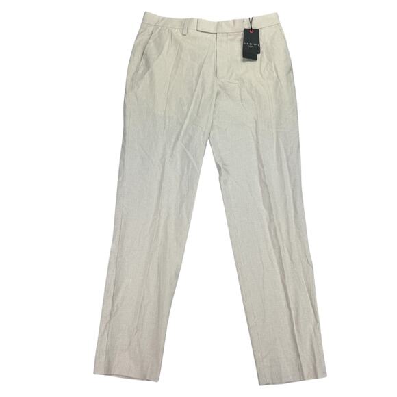 Ted Baker Mens Frankt Tailored Slim Fit Pinstripe Linen Blend Pants Natural 32R - Picture 1 of 5